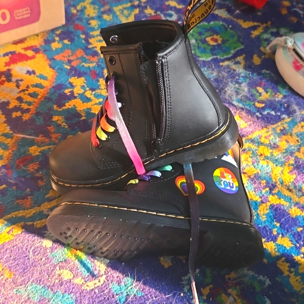 Dr. Martens Kids Boots Black with Rainbow Accents